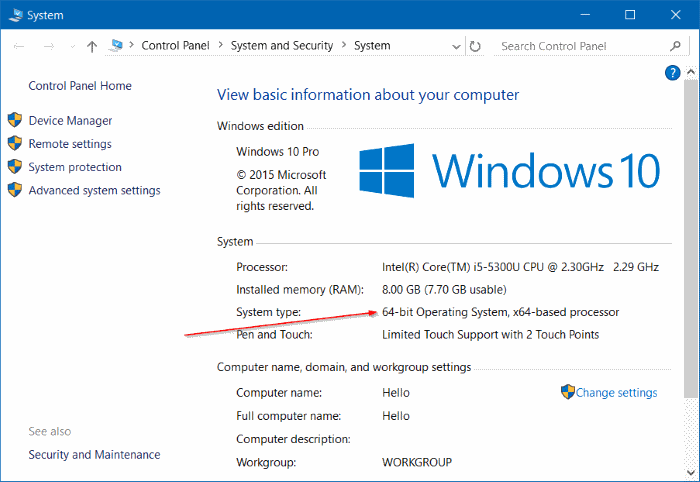 how to check system name in windows 10